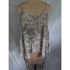 Kirra Leopard Print‎ Trapeze Top Spaghetti Strap Women's Sz S Asymmetrical Hem